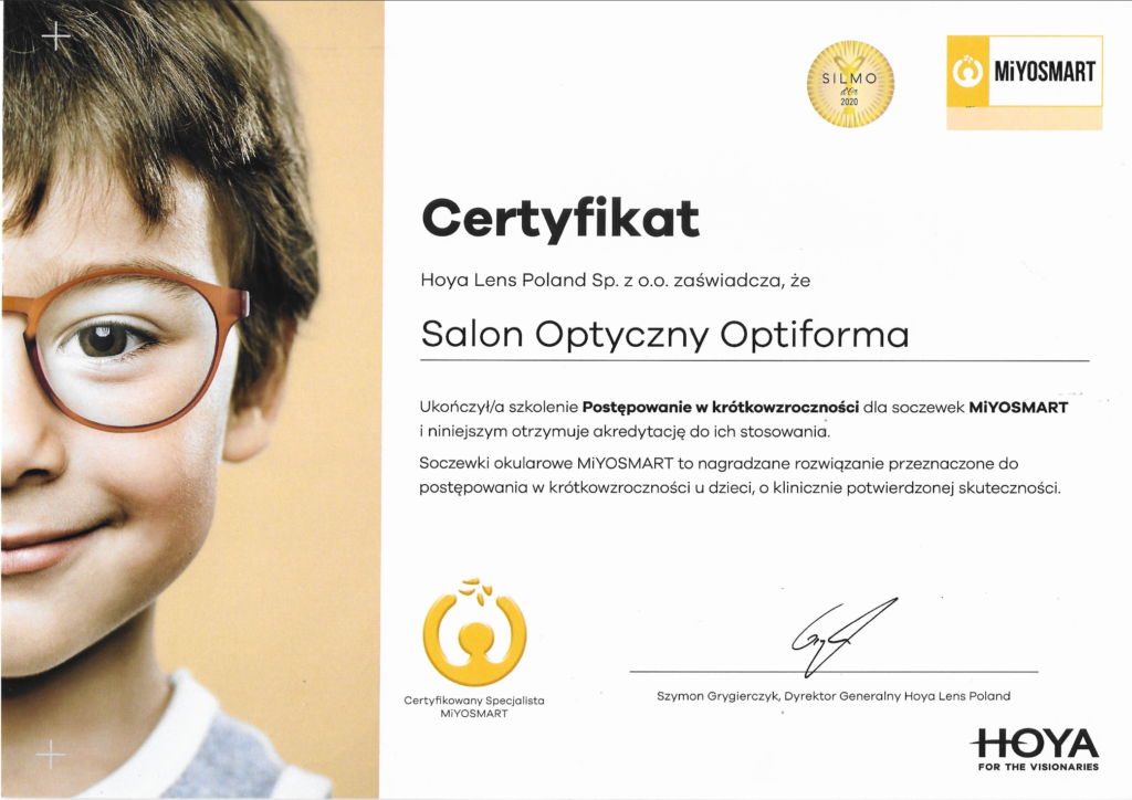 Certyfikat salon optyczny optiforma